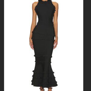REVOLVE ELLIATT Theatrical Black Gown Halter Neck Ruffled WEDDING GUEST